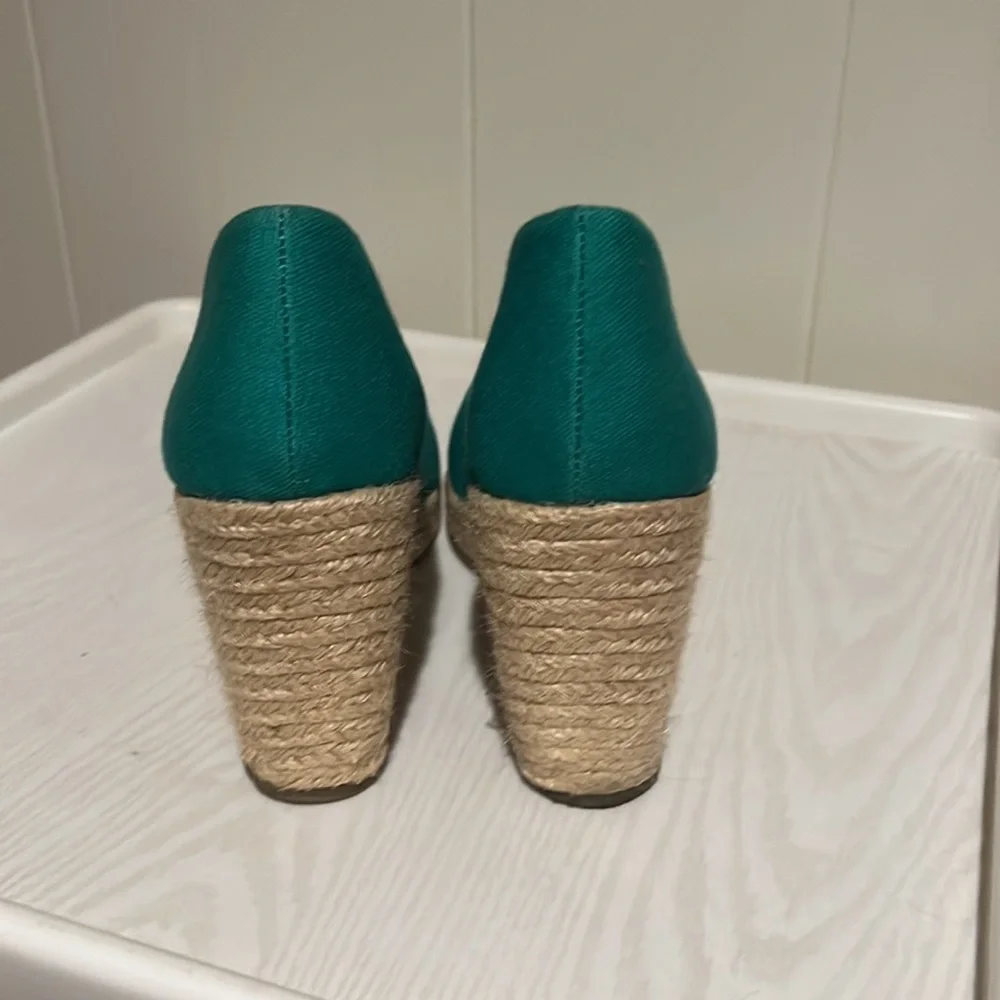 Merino Teal Canvas Jute Wedges
